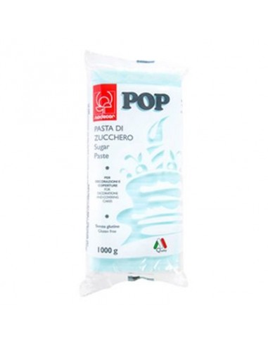 Pasta di Zucchero Pop : per coperture e decorazioni - Colore Azzurro Confetto - 1 kg -  Senza Glutine e Senza Grassi Idrogenati 