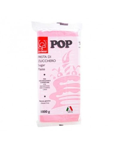 Pasta di Zucchero Pop : per coperture e decorazioni - Colore Rosa Confetto - 1 kg -  Senza Glutine e Senza Grassi Idrogenati - M