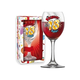  Bicchiere/Calice con per acqua o vino 18 anni- 1 pezzo - in vetro- con stampa Un brindisi ai tuoi 18 anni
