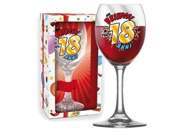  Bicchiere/Calice con per acqua o vino 18 anni- 1 pezzo - in vetro- con stampa Un brindisi ai tuoi 18 anni