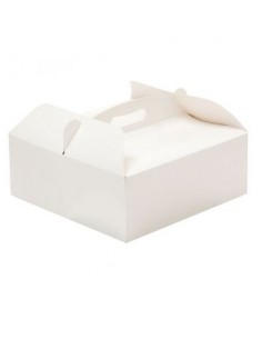 Scatola quadrata  porta torta o dolcetti  con manico - in cartone bianco - 26 cm x 26 cm h 10 - 1 pz - DECORA