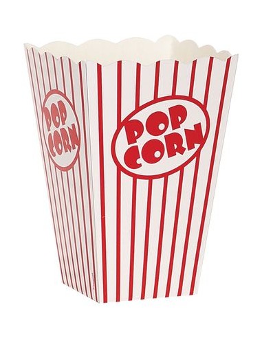 Scatole Box per Pop Corn - 10 pezzi - cartoncino rigido - bianche e rosse - 10 cm x 10 cm x 16 cm H - Unique