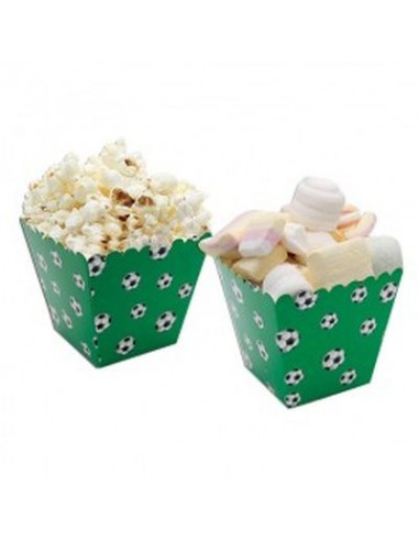 Scatole calcio Box per pop corn , dolcetti o salatini  - 6 pezzi - cartoncino rigido - verde con palloni da calcio stampati  - 6