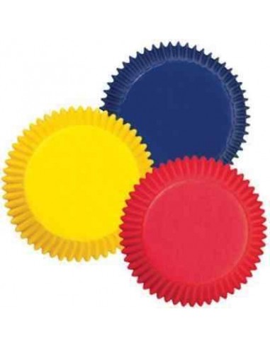 PIROTTINI COLORATI: GIALLO, BLU E ROSSO PER CUPCAKES E MUFFIN - Diam. 5 cm x H 3 cm - Confezione da 75 PEZZI (Nuovo) WILTON