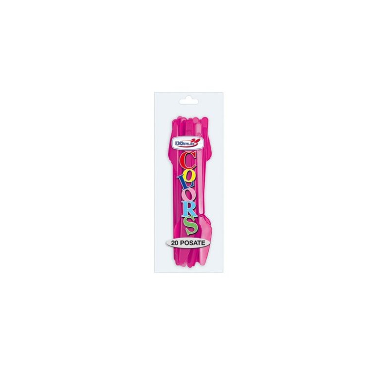 Coltello colore fucsia in plastica conf. da 20 pz  dimensione 18 cm