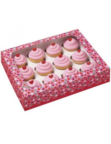 Scatola decorata con cuoricini per mini cupcakes   pz 3 WILTON