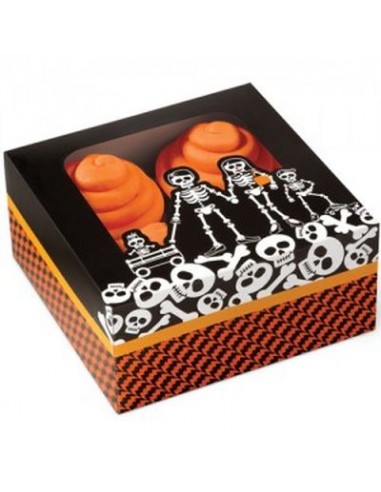 SCATOLA PER 4 CUPCAKES-MUFFIN tema scheletri Halloween 3PZ  WILTON