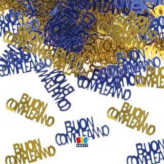 Confetti da Tavolo "Buon Compleanno " Colori oro e blù  - 15 g  misura scritta: 3, 5 cm