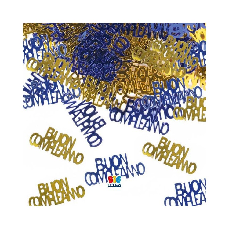 Confetti da Tavolo "Buon Compleanno " Colori oro e blù  - 15 g  misura scritta: 3, 5 cm
