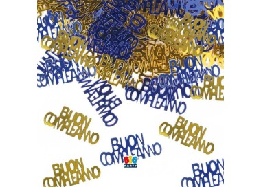 Confetti da Tavolo "Buon Compleanno " Colori oro e blù  - 15 g  misura scritta: 3, 5 cm