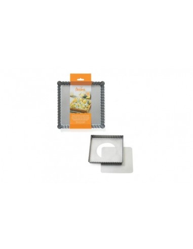 Teglia quadrata   per crostata con fondo mobile acciaio antiaderente top quality 21 x 21  Cm h 3,5 cm  pz 1 DECORA