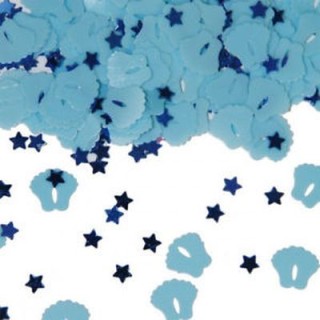 Confetti da Tavolo - piedini e stelline celesti  - confezione da 14 g - Circa 200 pz -  1 cm