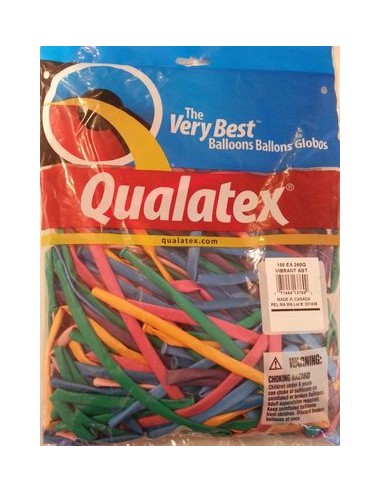 Palloncini modellabili Qualatex professionali 260Q - busta da 100 pezzi - modello Vibrant Ast - Colori Assortiti