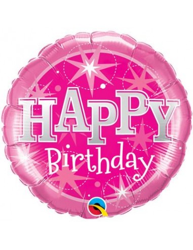 Palloncino  con scritta Happy Birthday fucsia  ,rosa  e bianco metallizzato 18 / 46 cm -Qualatex 1 pz