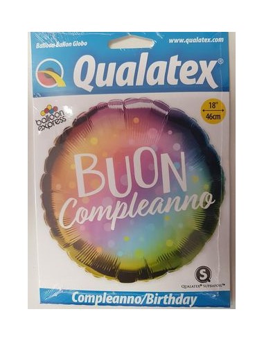 Palloncino Buon Compleanno Tondo - Qualatex  - 46 cm - 1 pz