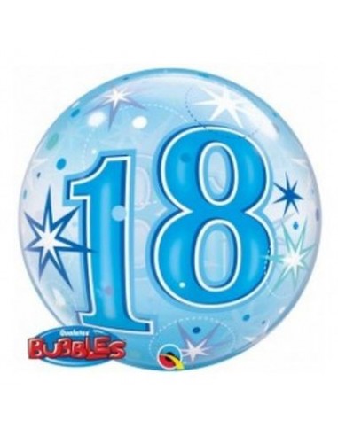 Palloncino 18° Compleanno Bubbles Blù Qualatex (Nuovo) - 22/ 56 cm - 1 pezzo