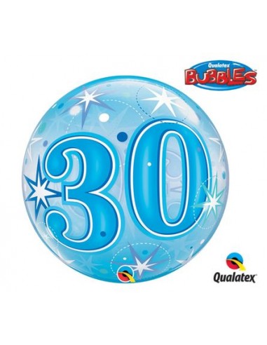 Palloncino 30° Compleanno Bubbles blù  Qualatex (Nuovo) - 22/ 56 cm - 1 pezzo