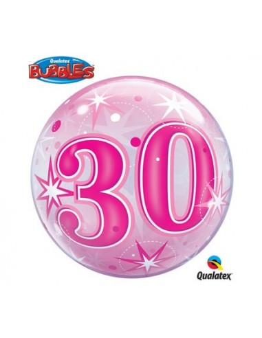 Palloncino 30° Compleanno Bubbles Fuxia Qualatex (Nuovo) - 22/ 56 cm - 1 pezzo