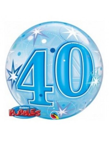 Palloncino 40° Compleanno Bubbles  Blù Qualatex (Nuovo) - 22/ 56 cm - 1 pezzo