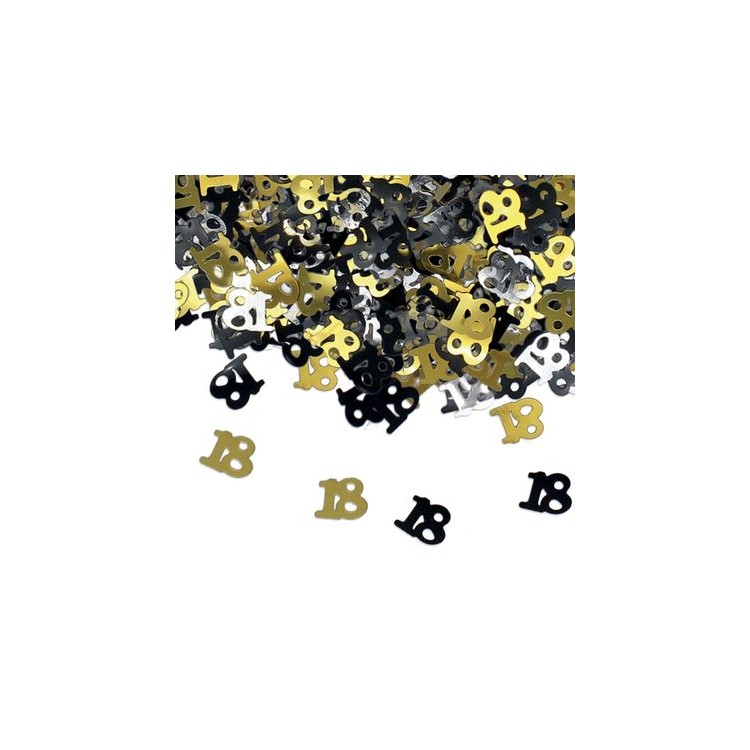 Confetti da Tavolo Compleanno 18 anni Oro, Nero  e Argento - 1 cm - ( 500 pz circa )