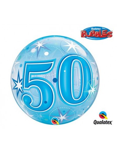 Palloncino 50° Compleanno Bubbles Blù Qualatex (Nuovo) - 22/ 56 cm - 1 pezzo