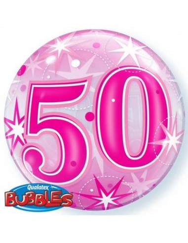 Palloncino 50° Compleanno Bubbles Fuxia Qualatex (Nuovo) - 22/ 56 cm - 1 pezzo