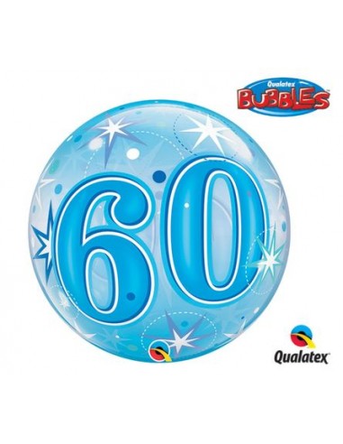Palloncino 60° Compleanno Bubbles Blù Qualatex (Nuovo) - 22/ 56 cm - 1 pezzo