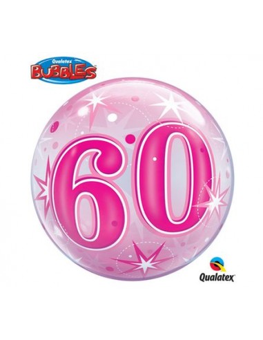 Palloncino 60° Compleanno Bubbles Fuxia Qualatex (Nuovo) - 22/ 56 cm - 1 pezzo