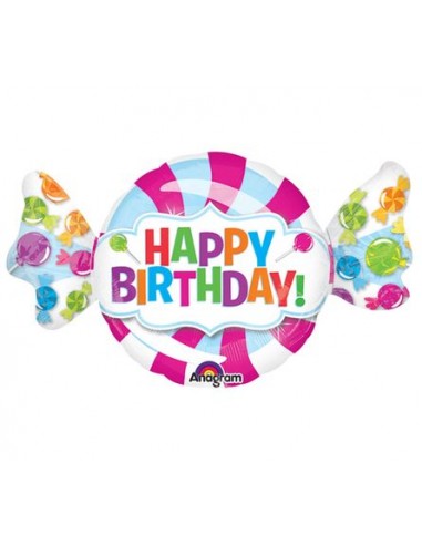 Palloncino Caramella Happy Birthday! (Nuovo) - SuperShape - Anagram - 101 cm x 60 cm - 1 pezzo