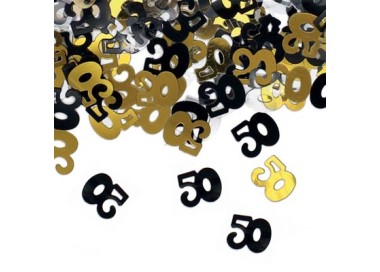 Confetti da Tavolo Compleanno 50 anni Oro, Nero  e Argento - 1 cm - ( 500 pz circa )