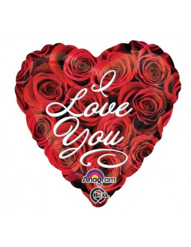 Palloncino Cuore Rose Rosse e scritta I Love You - Anagram - 17 / 43 cm - 1 pz