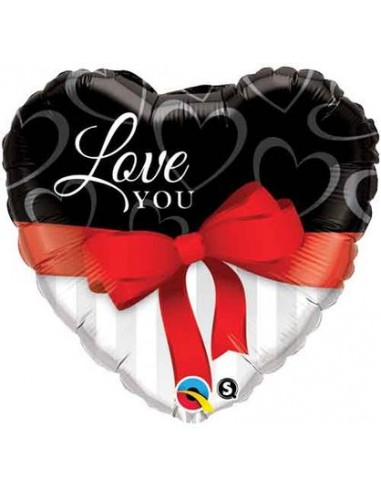 Palloncino Cuore Rosso, Bianco e Nero e scritta I Love You - Message  - Qualatex - 46 cm - 1 pz