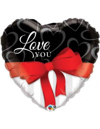 Palloncino Cuore Rosso, Bianco e Nero e scritta I Love You - SuperShape - Qualatex - 36 / 91 cm - 1 pz