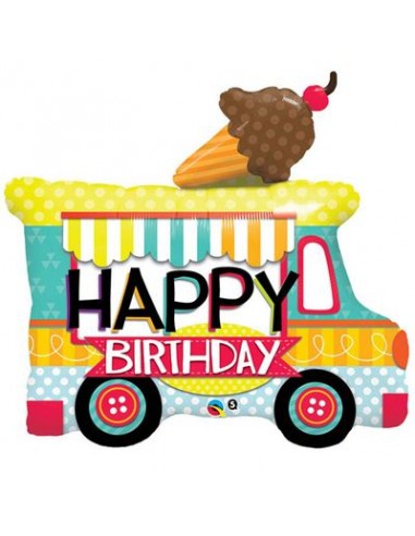 Palloncino Gelato con scritta Happy Birthday (Camion dei Gelati) - SuperShape - 36 / 91 cm - Qualatex - 1 pezzo