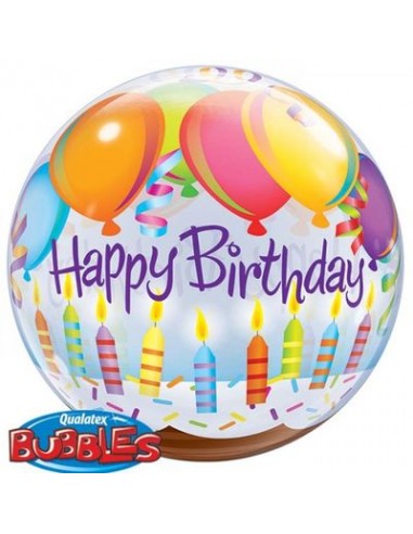 Palloncino Happy Birthday Bubbles Qualatex (Nuovo) - 22/ 56 cm - 1 pezzo