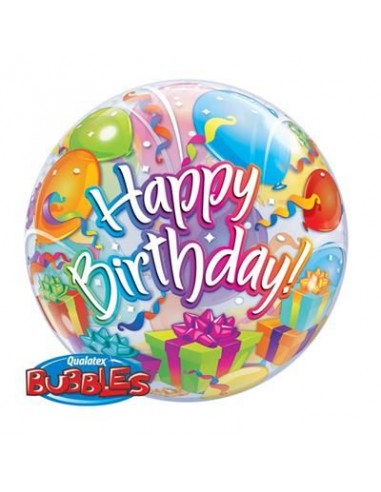 Palloncino Happy Birthday Bubbles Qualatex - 22/ 56 cm - 1 pz