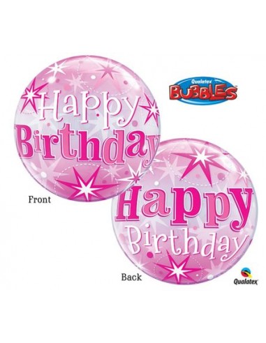 Palloncino Happy Birthday fucsia Bubbles Qualatex (Nuovo) - 22/ 56 cm - 1 pezzo