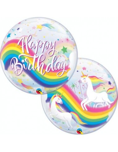 Palloncino Happy Birthday UNICORNO multicolor Bubbles Qualatex (Nuovo) - 22/ 56 cm - 1 pezzo