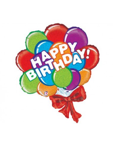 Palloncino Mazzo di Palloncini con scritta Happy Birthday - Helium Shape - Betallic - 37 / 94 cm - 1 pz