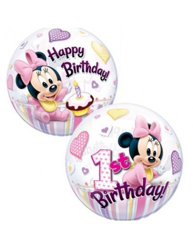 Palloncino Minnie Disney (per 1° compleanno) Bubbles Qualatex - 22/ 56 cm - 1 pz