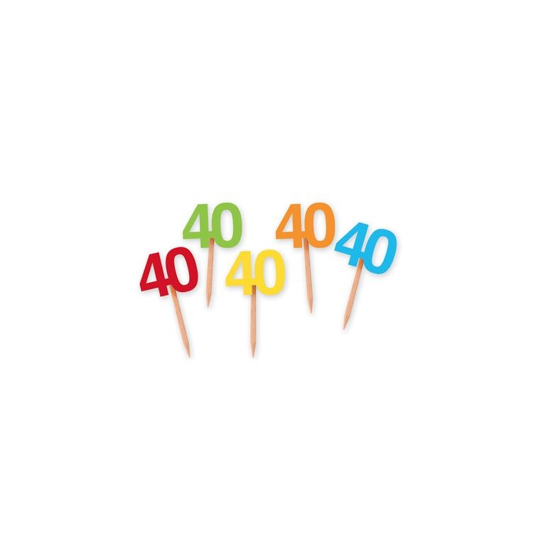 Confezione 25 stuzzicadenti  PICKS sagomati 40 Anni   per muffin , cupcakes , dolcetti o salatin  Big Party