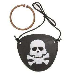 Copri Occhio con teschio e Orecchini Pirata - plastica - 4 pezzi - Unique