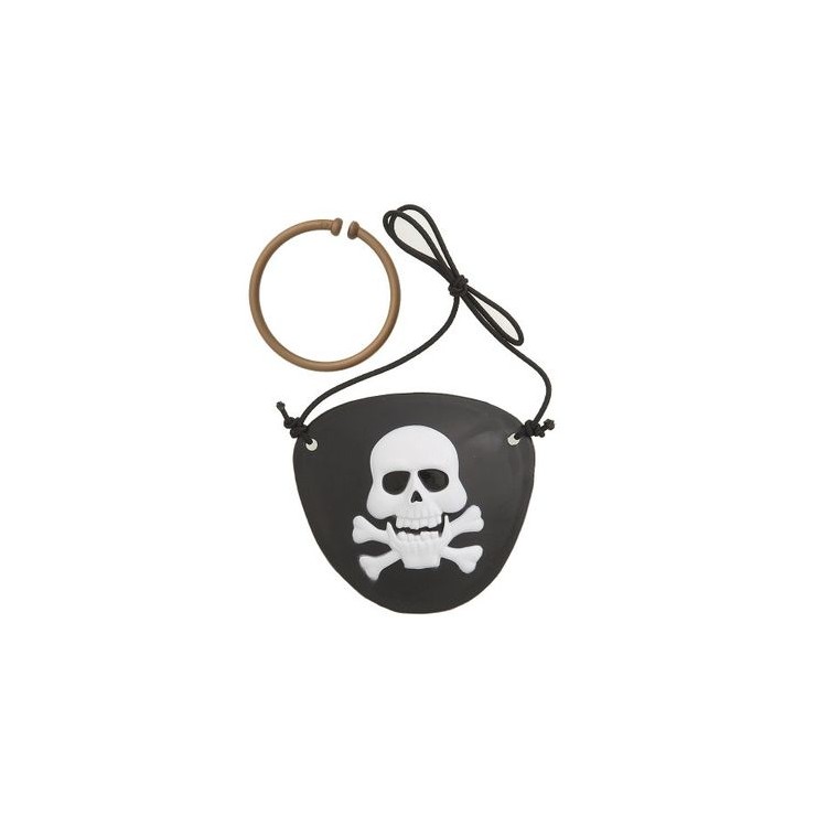 Copri Occhio con teschio e Orecchini Pirata - plastica - 4 pezzi - Unique