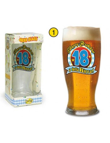  Bicchierone/ Boccale per la birra  18 anni - 1 pezzo - betro- con stampa Happy Bbirthday 18 a tutta birra