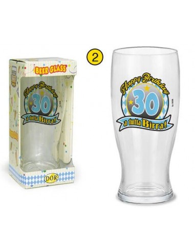  Bicchierone/ Boccale per la birra  30 anni - 1 pezzo - betro- con stampa Happy Bbirthday 30 a tutta birra
