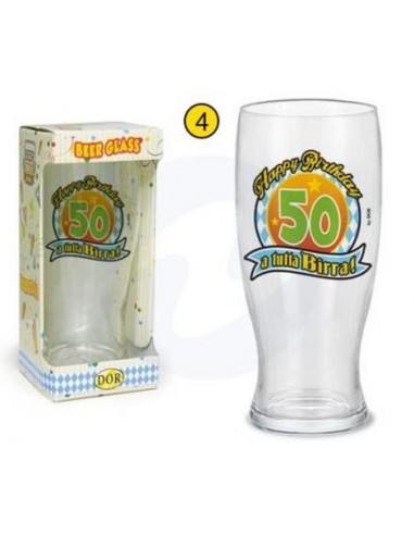 Bicchierone/ Boccale per la birra  50 anni - 1 pezzo - betro- con stampa Happy Bbirthday 50 a tutta birra