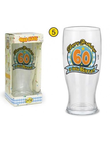  Bicchierone/ Boccale per la birra  60 anni - 1 pezzo - betro- con stampa Happy Bbirthday 60 a tutta birra