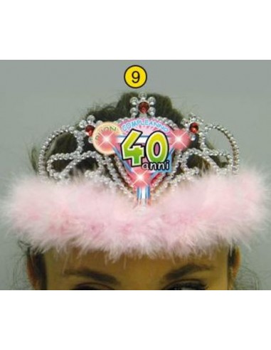  Corona / Tiara Con Led Compleanno 40 anni - 1 pezzo - plastica - color argento e Fucsia