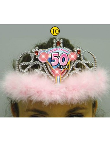  Corona / Tiara Con Led Compleanno 50 anni - 1 pezzo - plastica - color argento e Fucsia
