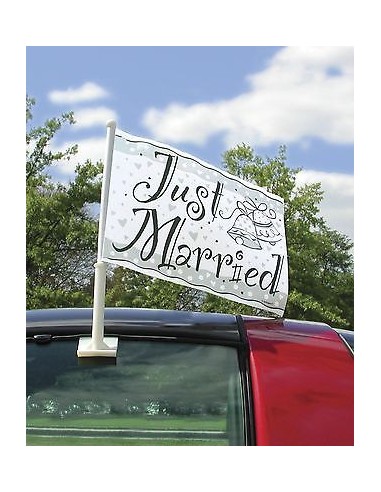 Bandiera Matrimonio per Auto - Bianca + scritta Just Married - plastica 1 pezzo Unique